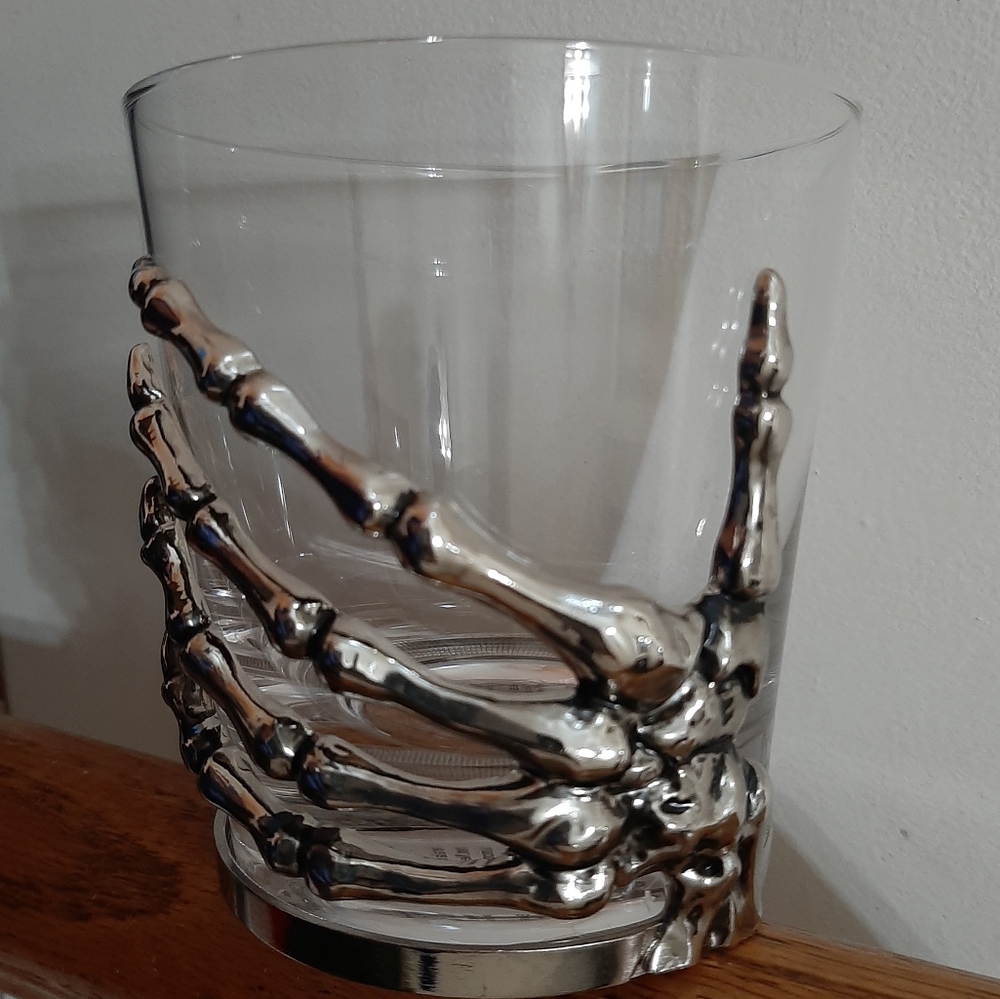 **Pottery Barn Skeleton Hand Double Old Fashioned Glass